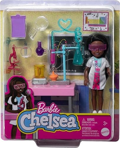 Barbie Chelsea Can Be Doll & Playset, Brunette Scientist Small Doll with Toy Chemistry Lab Table & STEM-Themed Accessories thumbnail 6