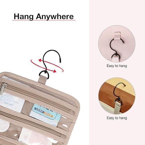 BAGSMART Toiletry Bag Hanging Travel Makeup Organizer with TSA Approved Transparent Cosmetic Bag Makeup Bag for Full Sized Toiletries, Medium-Pink - Standard - Pink thumbnail 6