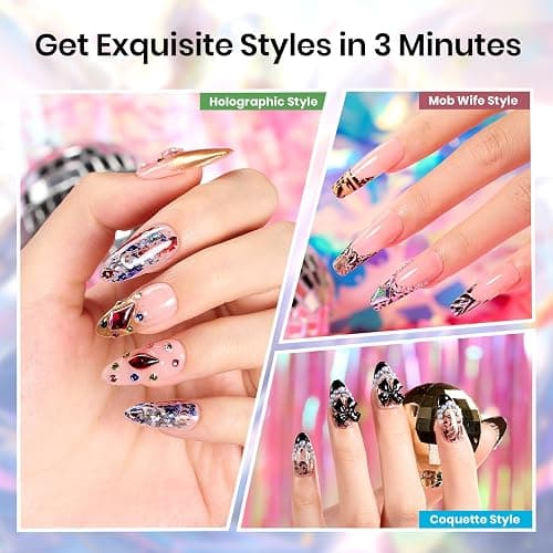 Beetles Nail Foil Art Kit, 20 Pcs Nail Foils Transfer with 30ml Nail Foil Glue Gel for Nails - Metal Holographic Leopard Stickers Gels Nail Polish Set LED Lamp Required Soak Off Manicure Nails Art DIY thumbnail 3