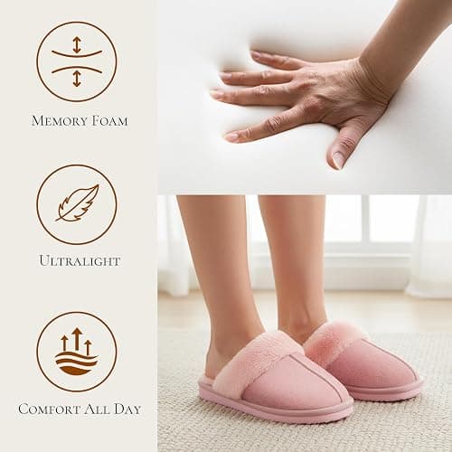 OOW Fuzzy Slippers for Women Cozy Faux Fur House Shoes Winter Warm Memory Foam Slippers for Indoor and Outdoor thumbnail 5