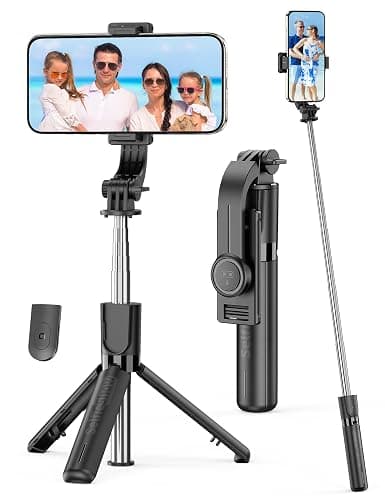 Portable Selfie Stick, 4 in 1 Extendable Phone Tripod Stand with Detachable Wireless Remote & Phone Holder 360° Rotating Mini Travel Tripod Compatible with iPhone 16/15/14/13 Pro/Android/Gopro - Image 1