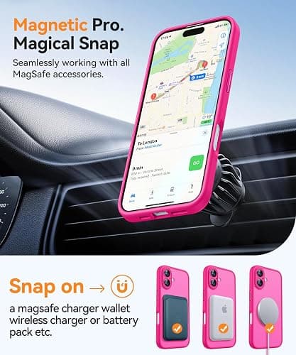 CANSHN Magnetic for iPhone 16 Case, Upgraded [Full Camera Protection] [Compatible with Magsafe] [Translucent Matte] Shockproof Protective Phone Case for iPhone 16 - Hot Pink thumbnail 5