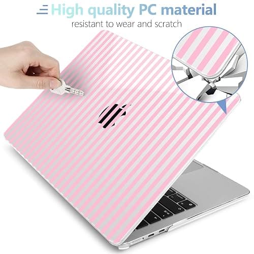 MEEgoodo Case for MacBook Air 15 inch M4/M3/M2 2025 2024 2023, Case Fit Model (A3241/A3114/A2941) for MacBook Air 15-inch, Laptop with Keyboard & Camera Cover & OTG Adapter,Pink Stripes thumbnail 4