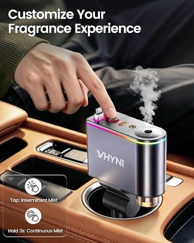 VHYNI Smart Car Air Freshener Diffuser,Auto Car Diffuser with 6 Fragrances | 2-in-1 Car Diffuser with Retractable Charger, Ultrasonic Car Aromatherapy Mist, Auto On/Off, Ambient Light thumbnail 3