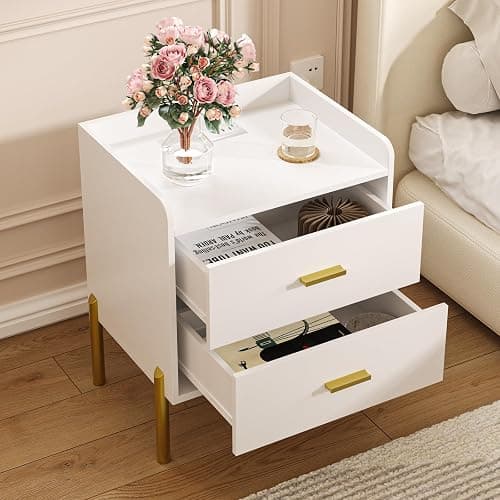Vabches Nightstand Set of 2 with Built-in Charging Station, White Mid Century Modern Nightstand for Bedroom, Stylish End Tables for Lamps, Books thumbnail 2