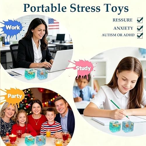 Squishy Stress Cube, Slow Rising Sensory Fidget Toys for Adults, Ocean Wave Squeeze Toy with Seashells, Soft Stress Reliever for Office Desk Home (1Pcs) thumbnail 9