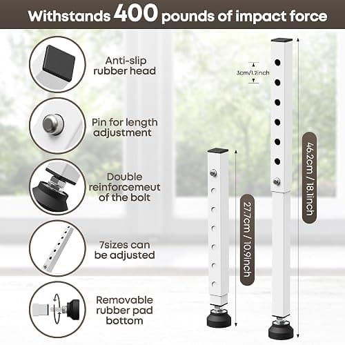 WooFog（Short）Window Security Bar Adjustable, Window Bars Security Inside, Window Lock Bar for Horizontal Sliding Windows, Window Locks for Up and Down Windows, Extends Form 11" to 18" (White-4 Pcs) thumbnail 2