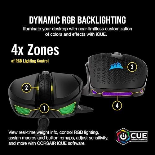 Corsair NIGHTSWORD RGB Gaming Mouse for FPS, MOBA - 18,000 DPI - 10 Programmable Buttons - Weight System - iCUE Compatible - Black thumbnail 7