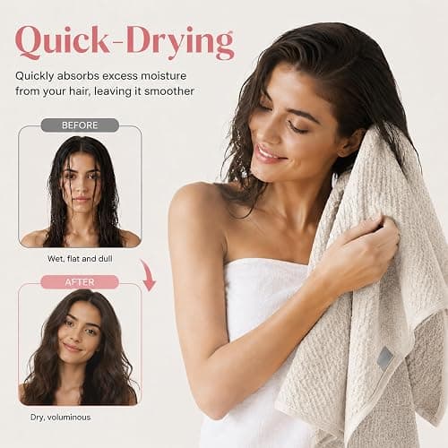 Admygo Microfibre Hair Towel, Super Absorbent Hair Towel Wrap with Elastic Straps for Women Adults, Soft Hair Turban Towel for Long Thick Curly Wet Hair, Khaki thumbnail 6