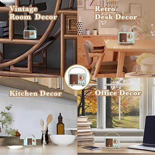 QUEQIMU Retro Bluetooth Speaker, Wireless Mini Portable Speakers Support USB/TF Card/AUX, Vintage Decor, Retro Radio Bluetooth Speaker for Kitchen Desk Bedroom Office Outdoor, Gifts for Teens, Blue thumbnail 7