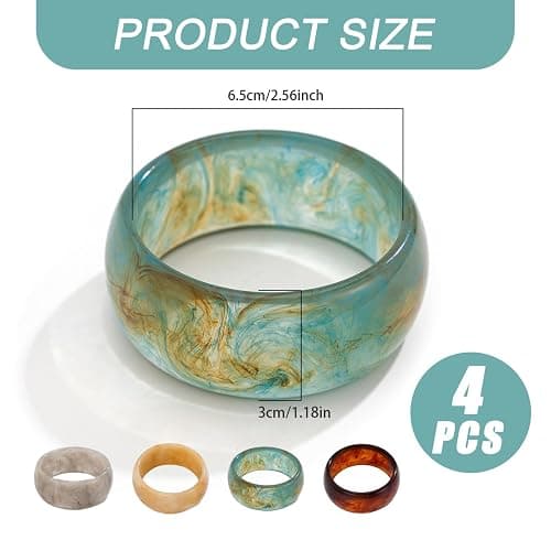 NIDONE Armreifen, 4pcs Acrylbänder, farbenfrohe geometrische klobige Harzbänder Set Wide Dome Form Armband Fashion Holiday Juwely für den Alltag thumbnail 5
