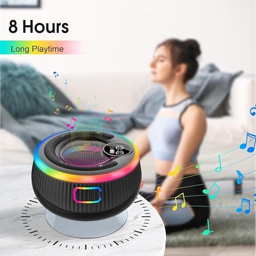 Bluetooth Speaker, Shower Speaker Stereo Sound, IPX7 Waterproof Speakers, Digital Display Portable Speaker with Suction Cup, LED Light, Small Wireless Speakers for Outdoor Party Beach Bathroom, Black thumbnail 6