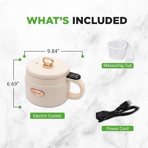 NutriChef 1.6 QT Portable Electric Rice Cooker & Lunch Maker | Multi-Functional & Non-Stick Ceramic Coating | Digital Control Panel | 6 Cook Functions: Rice, Soup, Stew, Porridge & More | White thumbnail 2