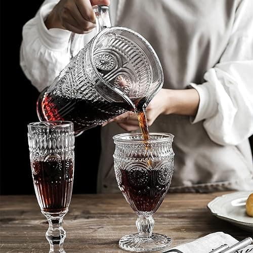 Kingrol 50 oz Glass Pitcher, Vintage Water Carafe Jug for Ice Tea, Juice, Milk, Beverages, Heat Resistant Glass Carafe for Hot/Cold Water thumbnail 8
