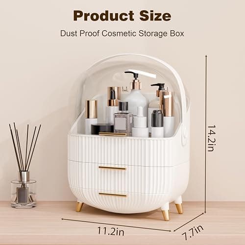 lurcns Makeup Organizers and Storage, Make up Organizer for Vanity Cosmetics Skincare Organizers With Lid and Drawers Display Cases for Countertop（White） thumbnail 3
