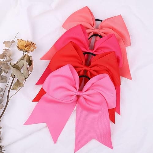 WillingTee 20Pcs 8" Large Cheer Bows for Girls Ponytail Holder Grosgrain Ribbon Cheerleading Bows Elastic Hair Tie Bands for Baby Girls School Colleage Teens Senior Cheerleader thumbnail 4