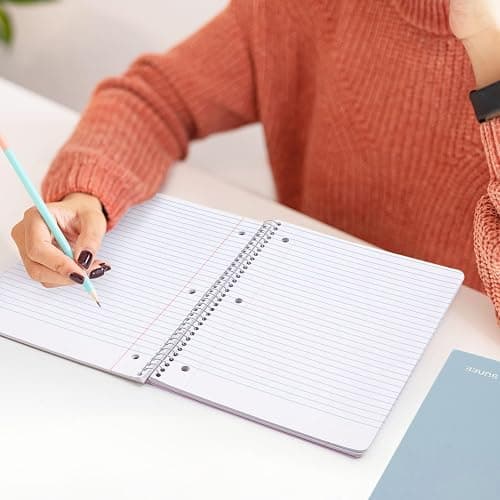 SUNEE Spiral Notebook, 1-Subject, College Ruled Paper, 8" x 10-1/2", 100 Sheets per Notebook, 3-Hole Punched Paper, Water Resistant Cover, Double-sided Pockets, Grey Blue thumbnail 8