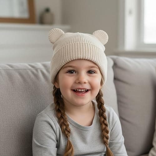 Hadetoto Cotton Baby Beanie Winter Knitted Hat, 2 Pack | Bear Ear Design, Infant Toddler Boys Girls, Soft Warm, Skull Cap thumbnail 5