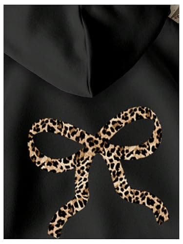 RoseSeek Girl's Bow Cheetah Leopard Hoodies Long Sleeve Pullover Tops Preppy Cute Sweatshirts Hoodies thumbnail 3