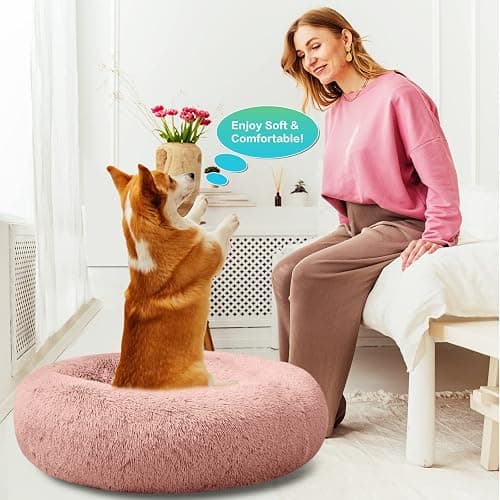 SAVFOX Plush Calming Dog & Cat Bed - Donut Shaped, Multiple Sizes S-XXL, Comfortable Cuddler in Washable Faux Fur thumbnail 6