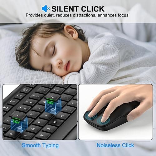 Wireless Keyboard and Mouse Combo, Full Size Silent Ergonomic Keyboard and Mouse, Long Battery Life, Optical Mouse, 2.4G Lag-Free Cordless Mice Keyboard for Computer, Mac, Laptop, PC, Windows thumbnail 5