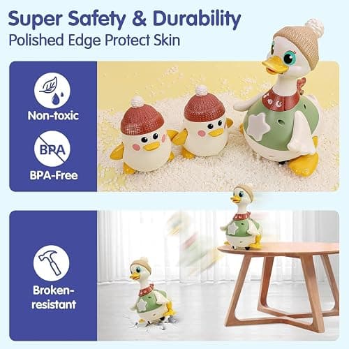 HOLA Baby Toys 6-12 Months Musical Dancing Duck Toy Set with Mama and Babys Tummy Time Toys, Crawling and Interaction Modes 1 Year Old Girl Boy Baby Stocking Stuffers thumbnail 8