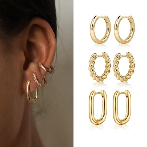 MIDEEO Gold/Sliver Chunky Hoop Earrings Set for Women, 14K Gold Plated Twisted Huggie Hoop Earring Hypoallergenic Thick Open Lightweight Chunky Hoop Earrings Jewelry for Gifts thumbnail 2