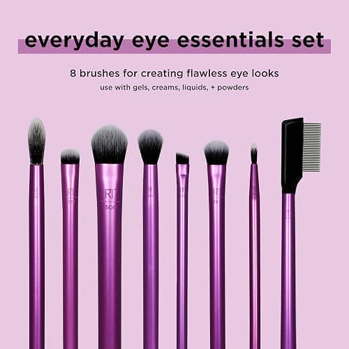 Real Techniques 8 Piece Everyday Eye Essentials Makeup Brush Set, Eye Brushes for Eye Liner, Eyeshadow, Brows, & Lashes, Travel Friendly, Gift Set, Synthetic Bristles, Cruelty-Free & Vegan thumbnail 2