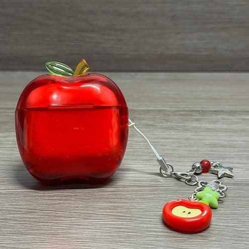 Apple-Shaped Wireless Earbuds Case,Transparent TPU Shockproof Protective Cover,Cute Fruit Design Apple Case (01Red-Gift Pendant, for Airpods 4) - Image 1