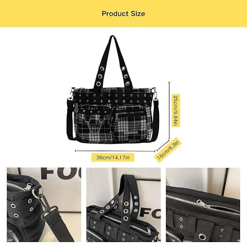 Gothic Tote Bag for Women - Punk Y2K Crossbody Purse, Fashion Grunge Canvas Shoulder Bag for Work & Travel thumbnail 5