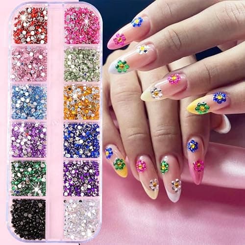 24Grid Shiny Colorful Nail Art Rhinestones 3D Flatback Rhinestones Pearl Nail Charms and Crystals Gems Nail Accessories for Acrylic Nail Tips Manicure Decor thumbnail 3