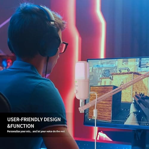 Pink USB Condenser Microphone for Gaming, PC Mic with 2 Pickup Patterns, RGB Light, Tap-to-Mute, 96KHz/24Bit for Streaming Podcast YouTube Recording, Plug & Play for PS4 PS5 Computer Accessories thumbnail 8