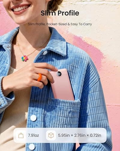 Coowisty Portable Charger Built-in Cables and Wall Plug, 10000mAh Slim USB C Power Bank, LED Display External Battery Pack Compatible with iPhone/Android & More (Pink) thumbnail 4