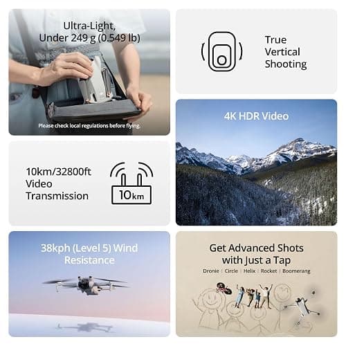 DJI Mini 3 (DJI RC), Lightweight 3x Mechanical Gimbal Drones with Camera for Adults 4K, 38-min Flight Time, up to 32800ft (10km) Video Transmission, Vertical Shooting, GPS Auto Return Integrated thumbnail 2