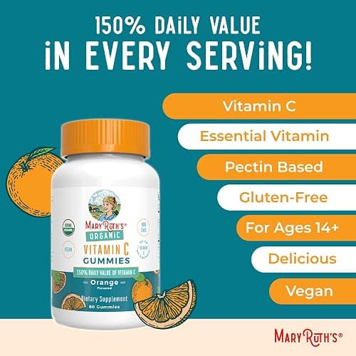 MaryRuth Organics Adult Vitamin C Gummies | USDA Organic | Vegan Chewable Vitamin C Gummies for Ages 14+ | for Immune Support & Overall Wellness | Vegan | Non-GMO | Orange Flavor | 60 Count thumbnail 7