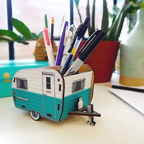 Genuine Fred HAPPY CAMPER Vintage Camper Pencil Holder, White and Blue, Retro Desk Organizer- Great Gift for Coworkers and Travel Enthusiasts - Functional Desk & Cubicle Accessory thumbnail 5
