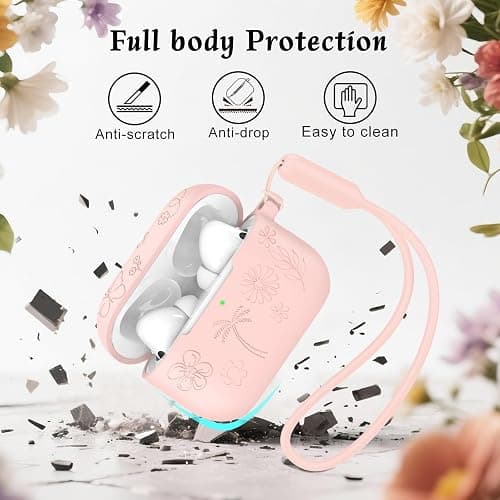 MATEPROX Silikon Hülle Kompatibel mit AirPods Pro 3. Generation 2025 Kratzfeste Schutzhülle mit Karabiner und Kopfhörerhüllen-Halter für AirPods Pro 3-Rosa thumbnail 4