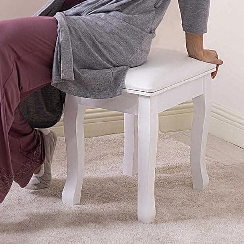 Vanity Stool, Padded Makeup Chair Bench with Solid Wood Legs, Dressing Table Seat, Cute Vanity Stools with Cushion, Modern Foot Stool Ottoman for Small Spaces, Living Room, Bedroom (Curved Legs) thumbnail 4