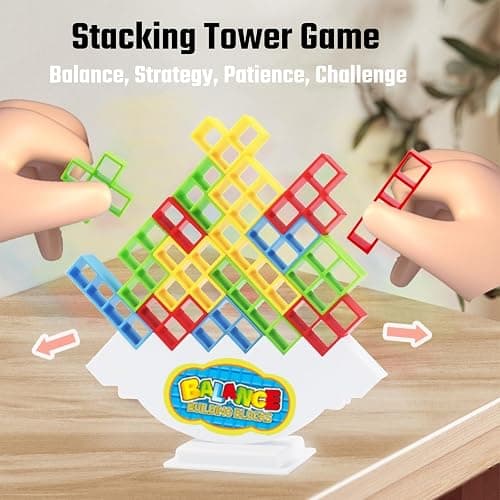 64 Pcs Stacking Tower Game with 22 Cards, Giant Tumble Balance Game for Kids, Family Games for Kids and Adults, Easter Gifts for Teen Boys & Girls, Party Board Game for Kids 6-12 & Adults thumbnail 2