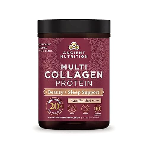 Ancient Nutrition Collagen Powder Protein, Multi Collagen Protein Beauty + Sleep with Vitamin C, Vanilla Chai, Hydrolyzed Collagen Peptides Supports Skin and Nails, Sleep, 16.1oz - Image 1