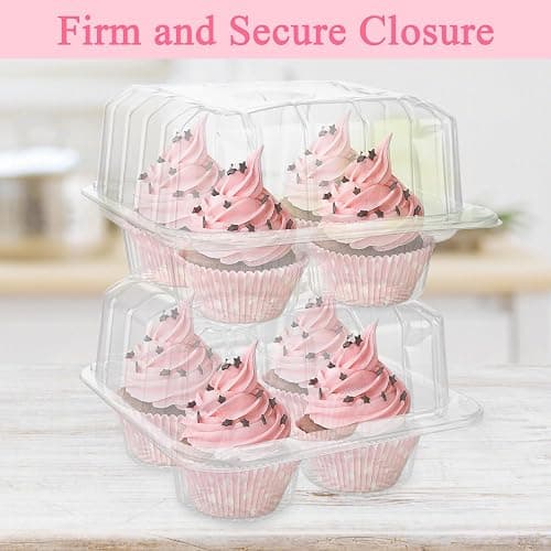 MUXHEL 50 Pcs Cupcake Boxes 4 Count, Clear Plastic Cupcake Container Stackable, Deep Cupcake Carrier Holder Box for Carrying Cupcakes thumbnail 5