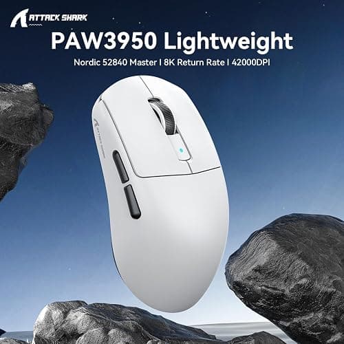 MAMBASNAKE x Attack Shark R6 39 g Superlight Mouse, PixArt PAW3950MAX Capteur de Jeu sans Fil 8K, MCU Nodic 52840, BT/2.4G/Souris de Jeu Filaire, DPI 42000, réglable pour Win11/Xbox/PS/Mac - Blanc thumbnail 8