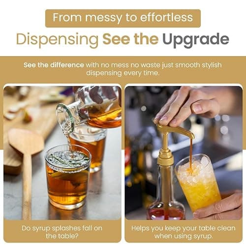 Syrup Pump for Coffee Syrup Bottles – 4-Pack Dispenser Pumps Fits 750ml / 25.4 oz Flavoring Syrup Bottles – Compatible with Torani & More – Gold Coffee Syrup Dispenser Pump for Home & Cafe Use. thumbnail 5