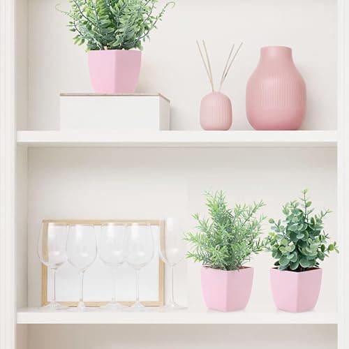summer flower 4 Pack Small Fake Plants in Pink Pot Artificial Plant Indoor Eucalyptus Wheat Grass Ferns Rosemary Faux Greenery for Room Decor Home Office Desk Bathroom Kitchen Living Room Decorations thumbnail 7