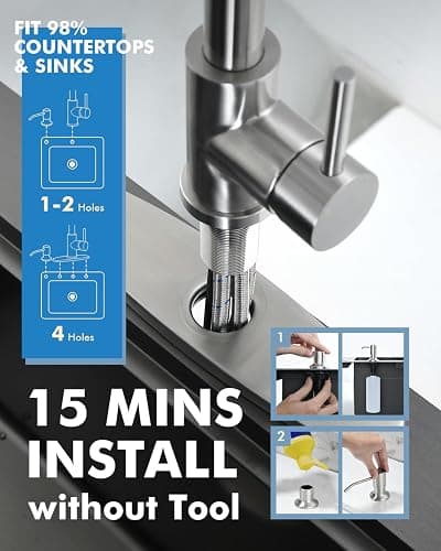 VFAUOSI RV Bath Faucets, Shower Faucet with Soap Dispenser for RV Sink, 3-Mode Kitchen Sink Faucet with Pull Down Sprayer Stainless Steel Single Handle Brushed Nickel thumbnail 6
