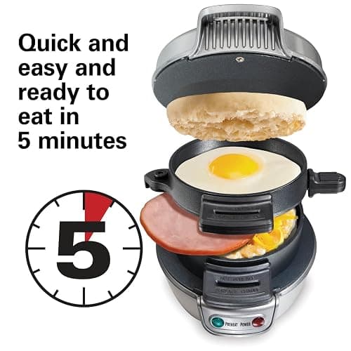 Hamilton Beach Breakfast Sandwich Maker with Egg Cooker Ring | Perfect for English Muffins, Croissants, Mini Waffles | Customizable & Fast | PFAS-Free | Silver | 25475MN thumbnail 3