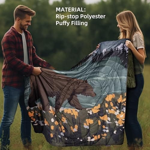 KawaGebo Kamp Camping Blanket Puffy - Outdoor Stadium Blanket Wearable, Lightweight, Packable, Machine Washable Camping Quilt for Traveling, Picnic, Beach, Party thumbnail 3