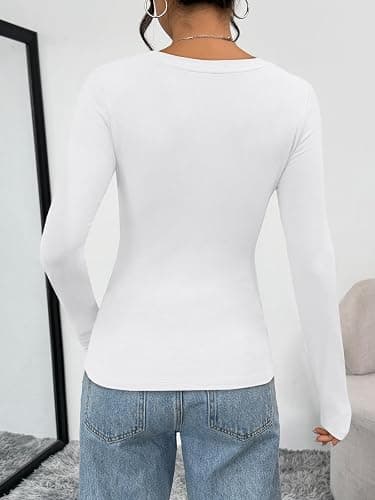Trendy Queen Women's Long Sleeve T-Shirt | Silky Soft Drapey Rayon Blend Basic Crew Neck Tee, 4-Way Stretch Relaxed Fit Layering Top for Fall Winter Spring thumbnail 5