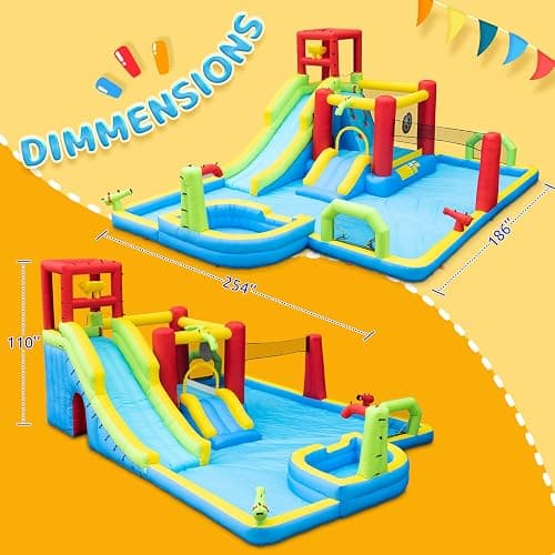 JOISTOON Inflatable Water Slides Park, Large Water Castle for Kids Fun Outdoor Jumping Inflatable Bouncers with Extra Large Pool and 2 Slides, 3 Types of Ball Games, Easy to Set Up with Air Blower thumbnail 2