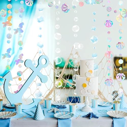 ZERODECO Mermaid Party Decorations - Iridescent Garland, Natural Fishnet and Bubble Garlands for Birthday, Pirate, Nautical, Under The Sea Theme thumbnail 8